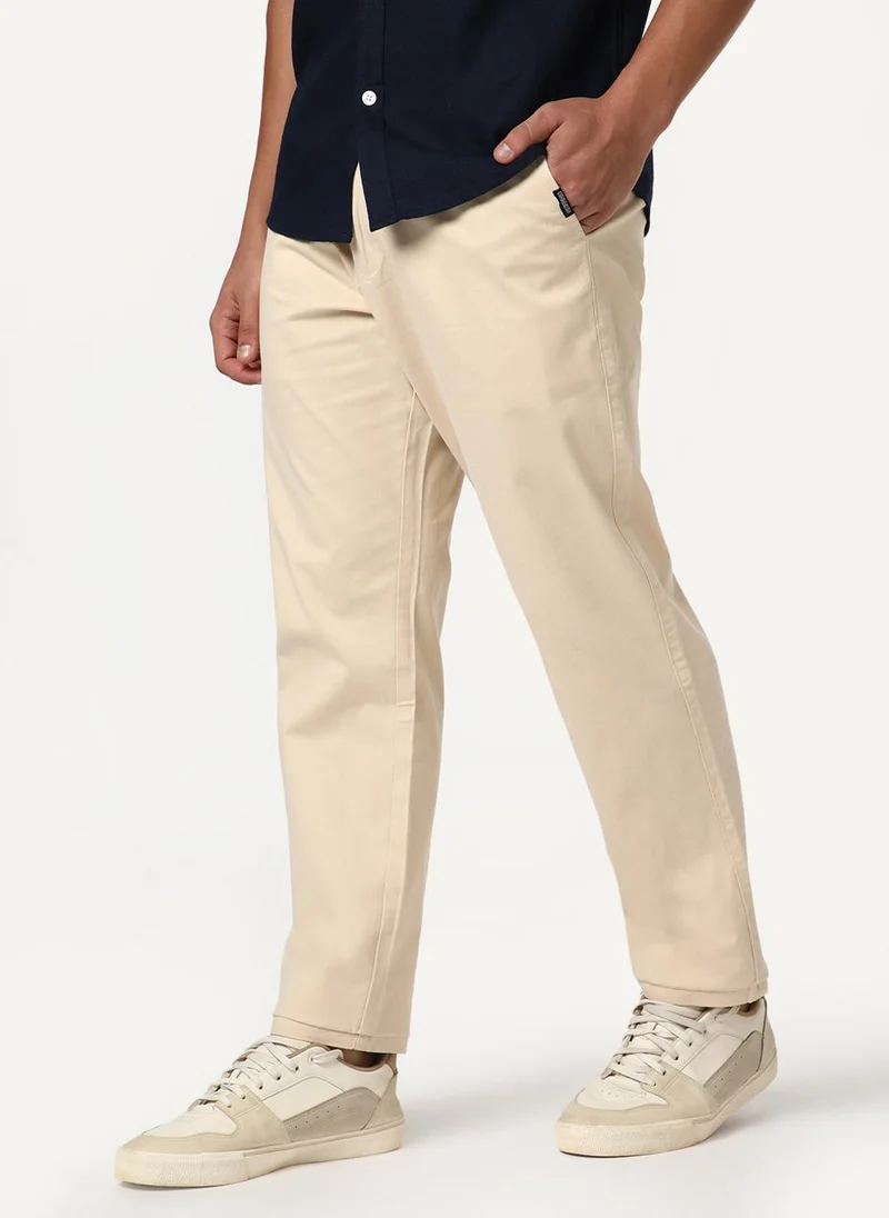 أوربانو فاشن Urbano Fashion Men's Cream Straight Fit Mid Rise Cotton Casual Chinos Trousers Stretch